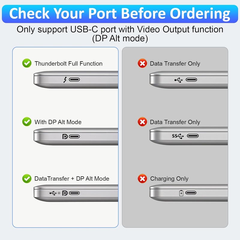 Herfair Displayport to USB C - Bidirectional USB C to DisplayPort 1.4 Cable Support 8K@60Hz Resolution Braided Thunderbolt 4 Compatible with MacBook Pro/Air, Galaxy S25, iPad Pro, XPS 17, 10FT - Image 3
